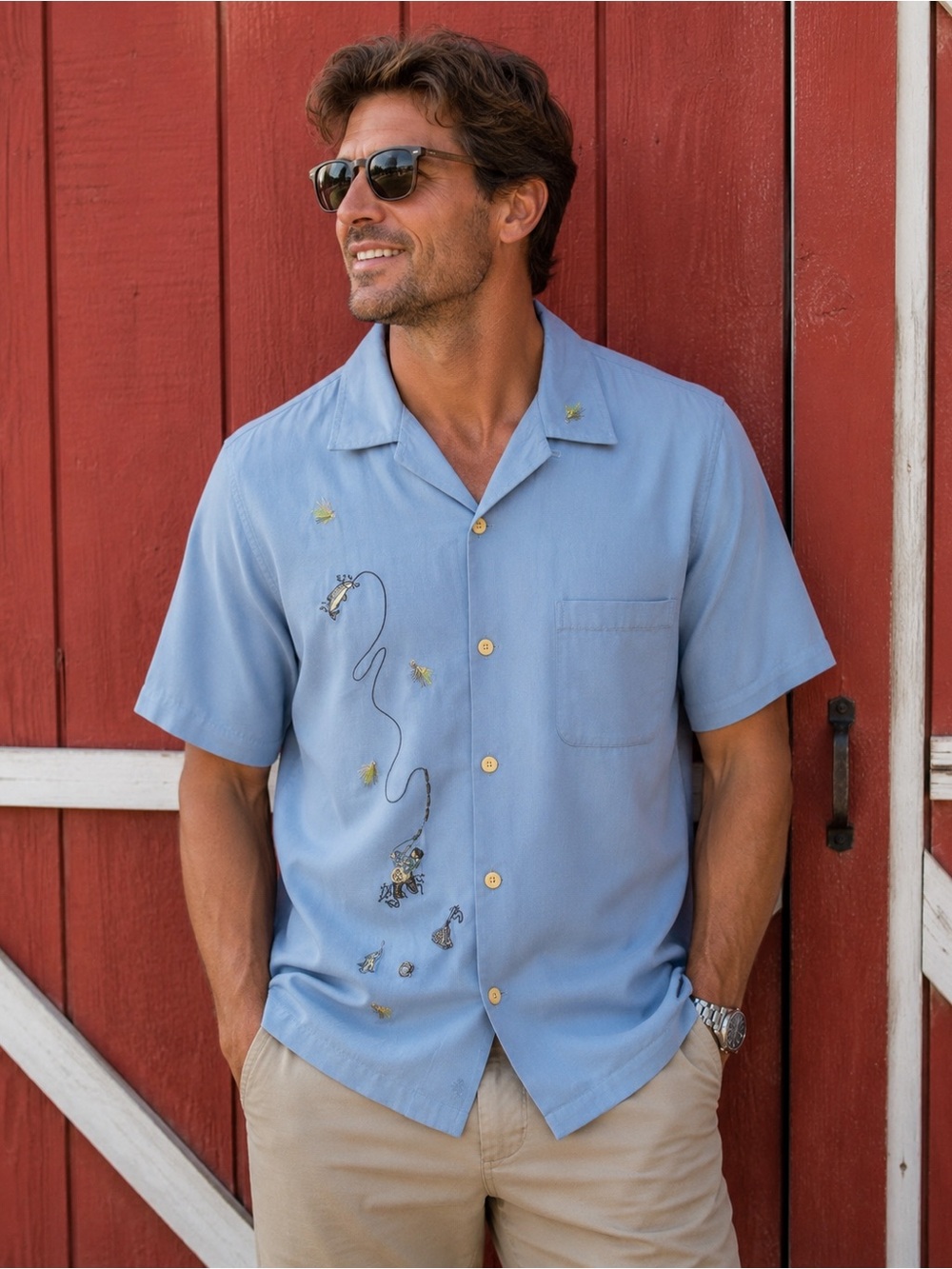 Nat Nast Luxury Originals Fly Fishing Embroidered Camp Shirt Men’s Large